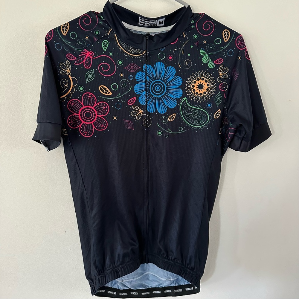 Weimostar Floral Navy Blue Cycling Athletic Jersey Women’s Size M (BBB)
